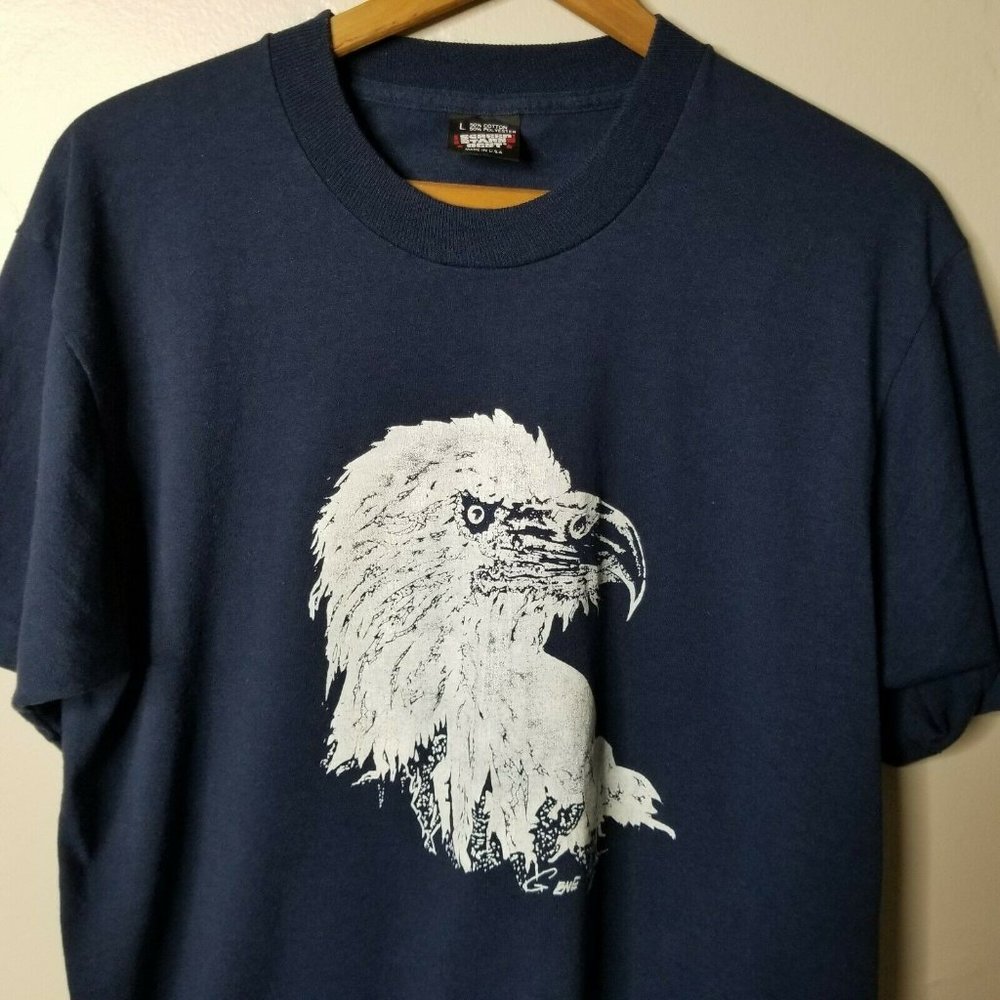 Vintage Mens Lg Tee Shirt Single Stitch Short Sleeve Screen Stars Best Eagle Hea